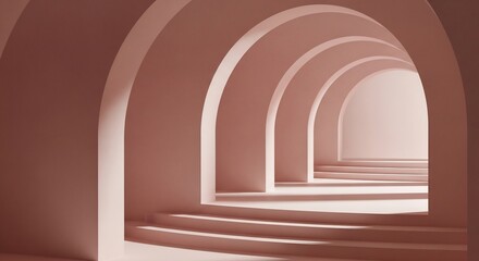 Fototapeta premium Minimalist Pink Arched Corridor with Soft Light and Shadows.