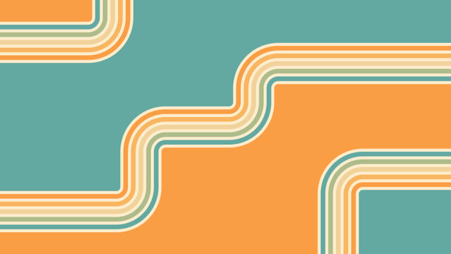 Abstract background of rainbow groovy Wavy Line design in 1970s Hippie Retro style. Vector pattern ready to use for cloth, textile, wrap and other.
