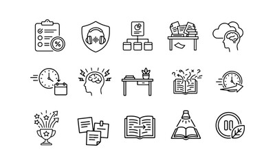Fototapeta premium Study and productivity outline icon set for EdTech app UI