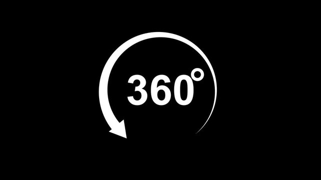 Angle 360 degree Virtual reality Panorama animation on Transparent background. full rotation symbol. rotate cycle, circular moving.