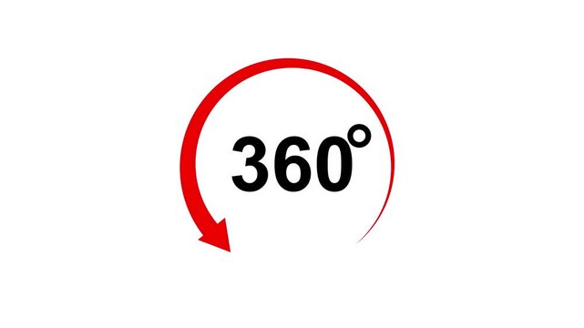Angle 360 degree Virtual reality Panorama animation on Transparent background. full rotation symbol. rotate cycle, circular moving.