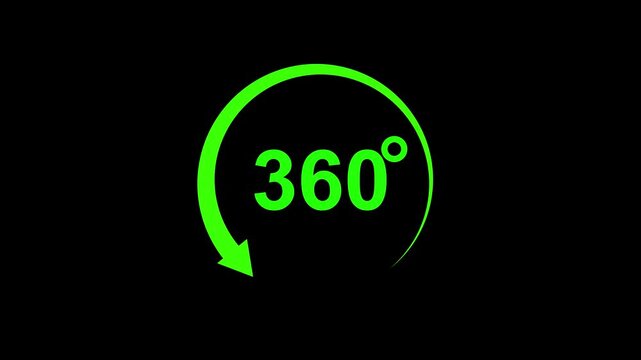 Angle 360 degree Virtual reality Panorama animation on Transparent background. full rotation symbol. rotate cycle, circular moving.