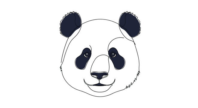 Simple and elegant black and white line art illustration of a giant panda face with characteristic black eye patches and ears.