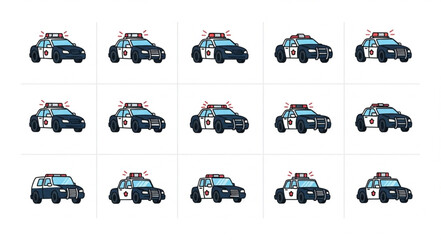 Collection of police car illustrations in various poses. © Diro