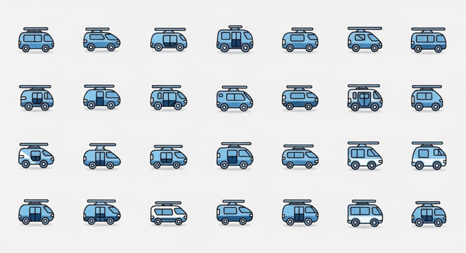 Collection of Camper Van Icons in Blue Tones.