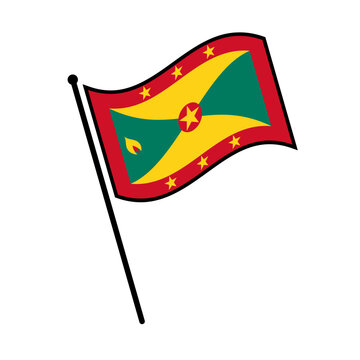 Isolated flag of Grenada vector illustration. Fluttering Grenada flag. Grenada flagpole flag.