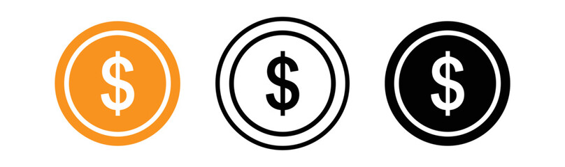 Obraz premium Dollar sign icon set gold outline and solid black variations for finance and currency applications