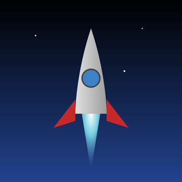 PropelLED Spaceship Rocket Leaving ATMosphere For Creative And Print -- Cartoon Illustration With Future Space Detail