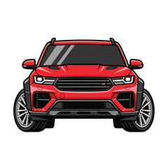Naklejka premium Red SUV vehicle front view isolated on white background