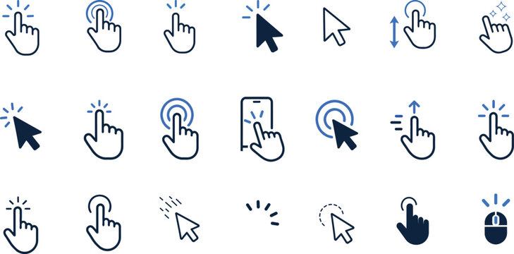 Set of cursor and hand click icons for web and mobile interface