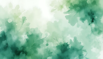 Watercolor green leaves on white background, abstract foliage pattern