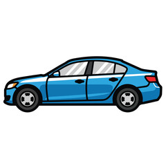Fototapeta premium Blue Sedan Car Side View Illustration