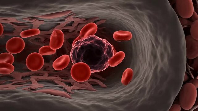 3D Animation Of Red Blood Cells Flowing Through A Blood Vessel, Illustrating Circulation And Microanatomy In The Human Body