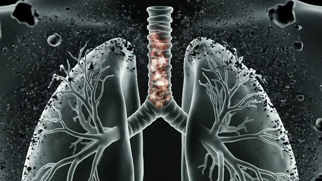 3D Digital Illustration of Glowing Human Lungs Representing Respiratory Anatomy and Health on Black Background