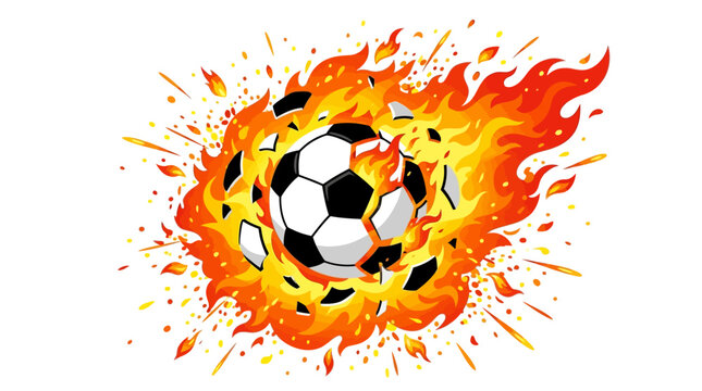 Soccer Ball with Orange Fire Explosion Energy Burst Vector Sports Illustration