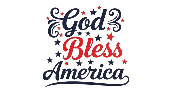 God bless america typography design with decorative stars and swirls