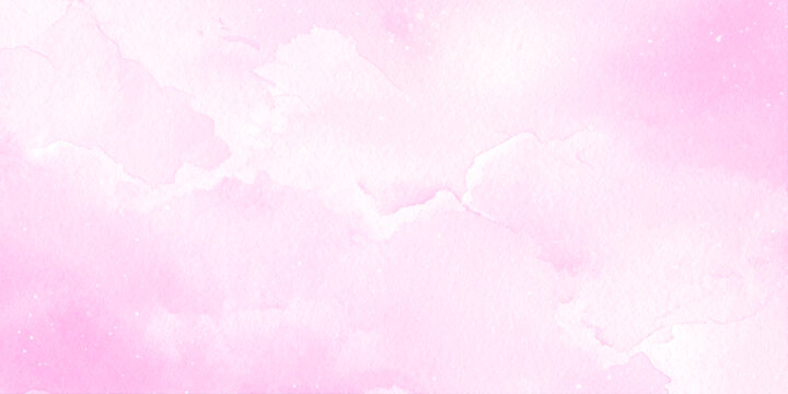 Soft pink watercolor background with white clouds and subtle texture for design and decoration