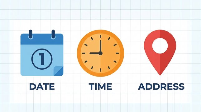icons of date time and location.