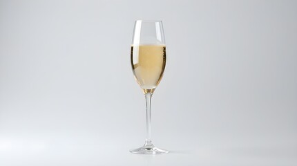 Fototapeta premium Sparkling Champagne in Classic Flute Glass Isolated on White Background - Luxury Bubbly Beverage for Toasting, Wedding Celebration, New Year Party, and Special Events Anniversary Drink