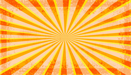 Retro circus background featuring radial sunburst rays and vibrant beams with halftone texture © IRYNA