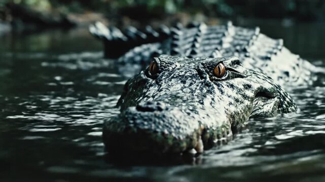 Close Up of a Large Crocodile Swimming in Murky River Water