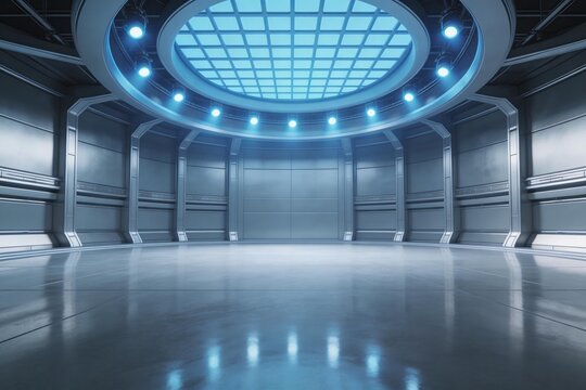 Futuristic empty room with circular ceiling