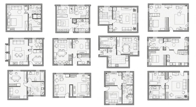 Collection of Architectural Floor Plans for Residential Buildings.