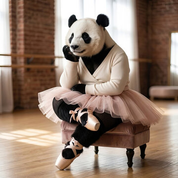 Fat giant Panda doing ballet dance.