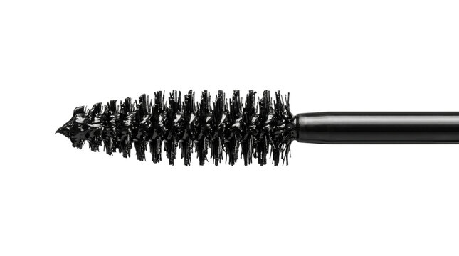 Professional black mascara wand applicator brush on transparent background