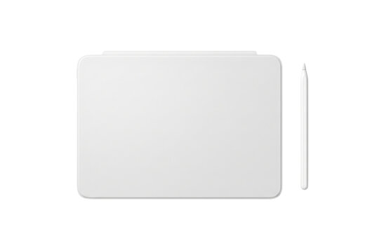 White tablet keyboard cover and stylus isolated on transparent
