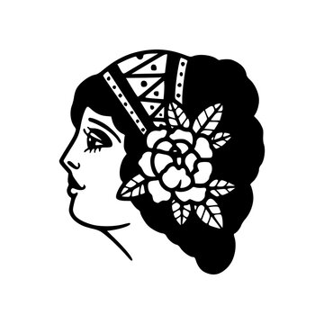 vintage 920s inspired female head profile graphic design
