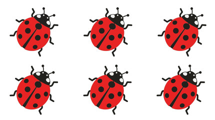 Fototapeta premium Six vibrant red ladybugs with black spots arranged in a repeating pattern create this playful and highly decorative graphic image