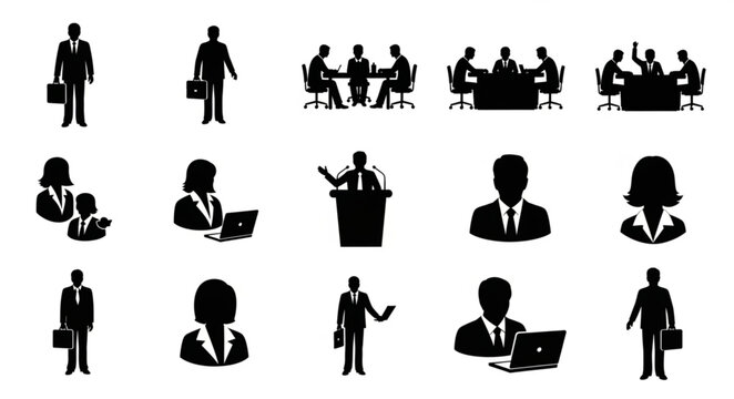 Business People Silhouettes Collection Icons Set.