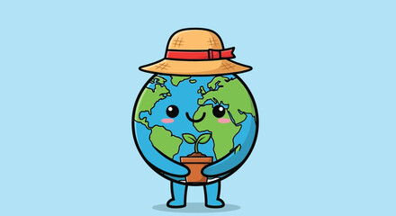 A cartoon globe character wearing a hat stands smiling outdoors. © Fendi