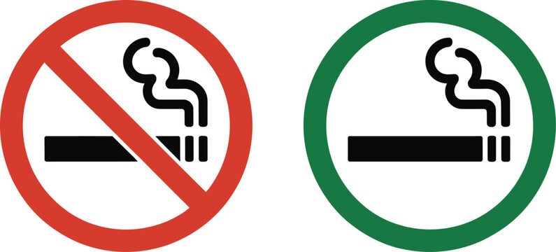 No smoking, no vaping sign vector, forbidden cigarette and vape symbols with green designated smoking area for safety awareness and public regulation design.