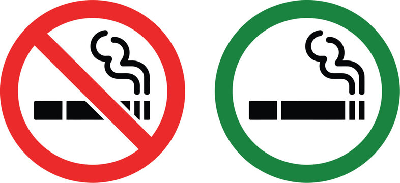 No smoking no vaping prohibition sign, cigarette and vape warning symbols with allowed smoking area icon for public safety and health awareness illustration.