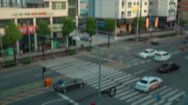 Blurred out of focus view to street road full with traffic cars and buses transportation