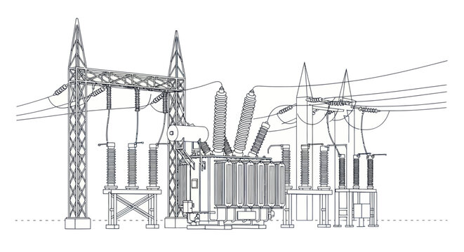 Electrical Transformer Substation Line Art Illustration