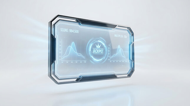 Futuristic digital display showing a multiplier with jackpot graphic.