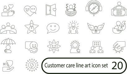 Fototapeta premium Modern Customer Service Line Art Icons Set with Support, Help Desk, Trust and Communication Outline Vector Collection