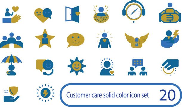 Premium Customer Service Solid Icons Set with Support, Care, Trust, Help Desk and Communication Concepts Vector Collection
