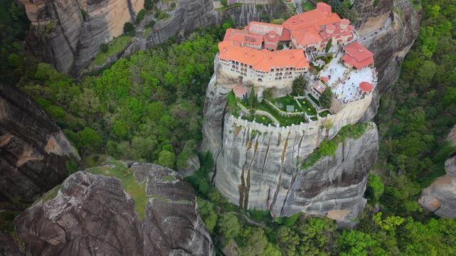 Aerial Video of Meteora in Greece featuring Varlaam Monastery. 
