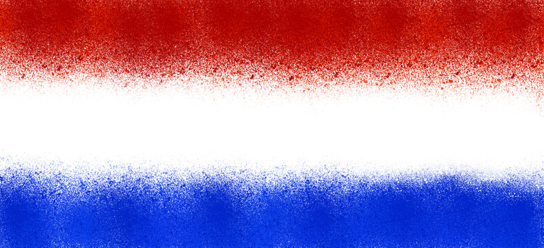 Colorful Flag of Netherland with Red, White, and Blue Spray Paint Texture Background, Abstract Horizontal Tri-Color Grunge Brush Stroke Background, Netherland tricolore national europe travel