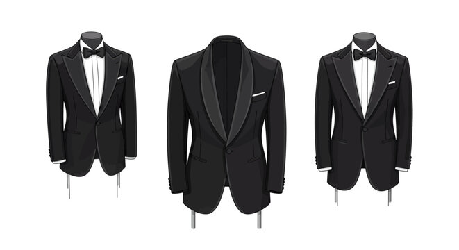 Classic black men's tuxedo jackets with peak and shawl lapels