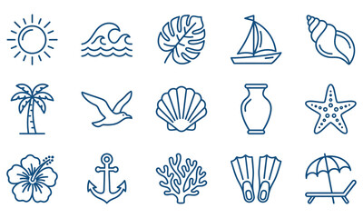 Set of beach and summer vacation icons line art style © Naimulislam