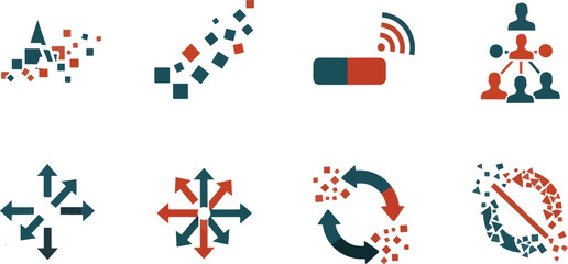 Obraz premium Communication and Media Icon Set Featuring Social Media Marketing Digital Networking and Content Creation Symbols in Glyph Style