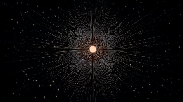 Celestial Radiance: Golden Burst of Light Amidst Starry Night Sky