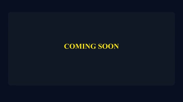 3D render of Coming Soon text with dark cinematic panels on blue background creating announcement animation designed for teaser visuals and video overlays