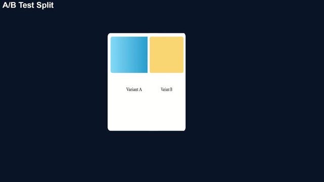 3D render of A B test split interface with variant comparison layout on dark background creating marketing analytics animation designed for business visuals and video overlays.