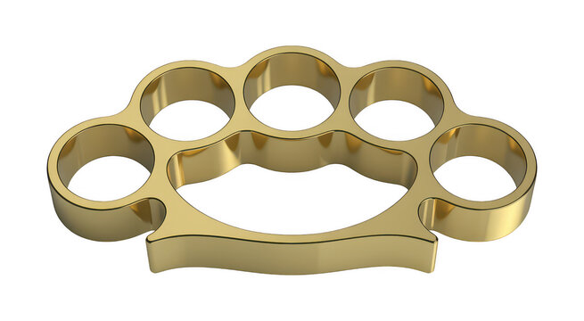 Shiny gold metal brass knuckles isolated on a white background, for self defense concept isolated on a transparent background